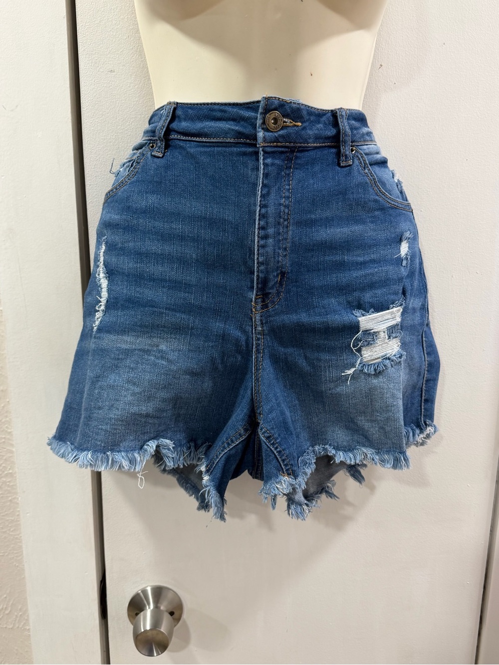 Wax Jean Distressed Denim Shorts 2XL- Blue
